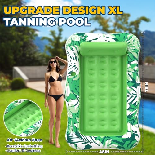 76" x 48" Inflatable Tanning Pool Lounger Float with Pillow S77867
