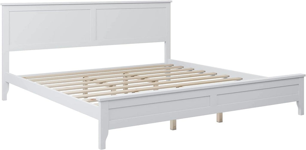 King Size White Platform Bed Frame with Headboard C870