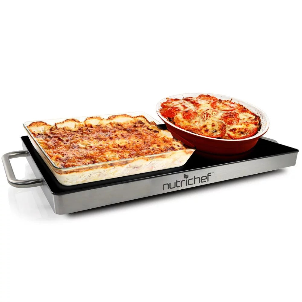 Electric Hot Plate Tray Dish Warmer with Black Glass Top A99936