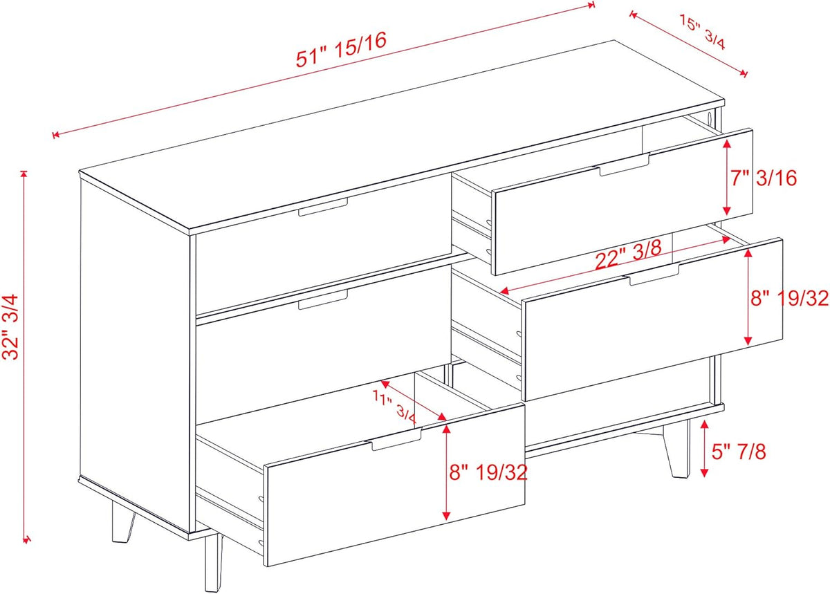 6 Drawer Caramel Wood Dresser K501