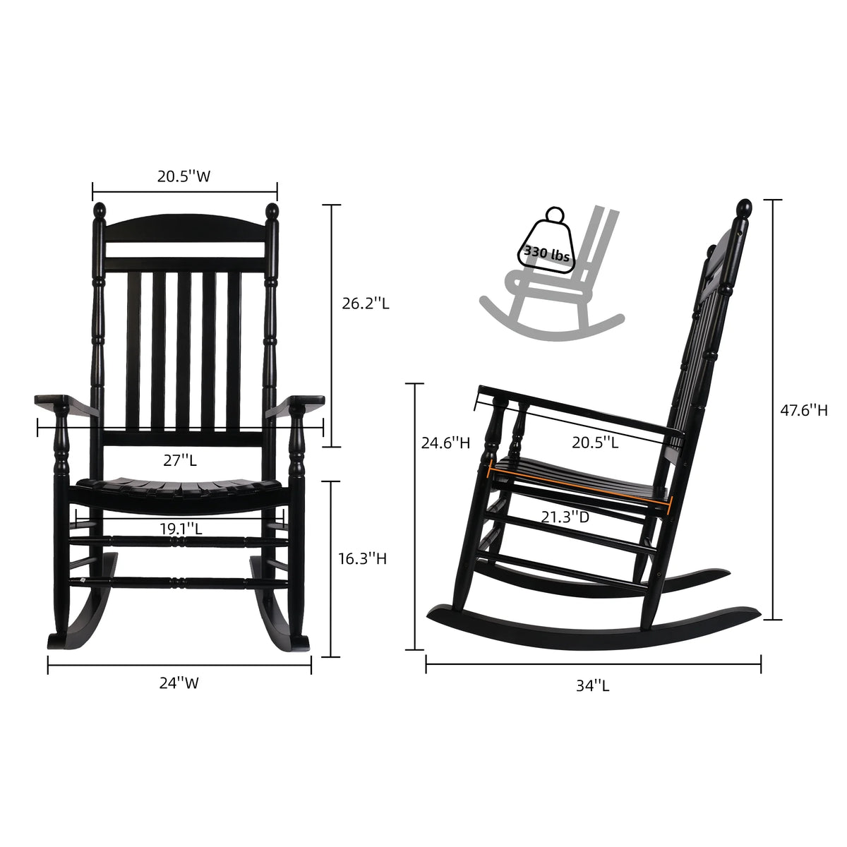 Set of 2 Black Oversized Wood Outdoor Rocking Chairs A900