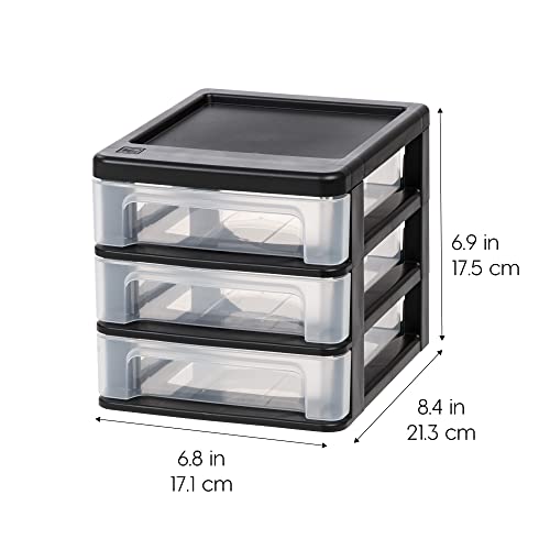 Black Plastic 3-Drawer Stacking Storage Organizer, 2-Pack L508