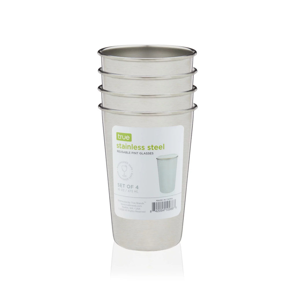 Stainless Steel Pint Glasses 16 Oz Set of 4 B556760