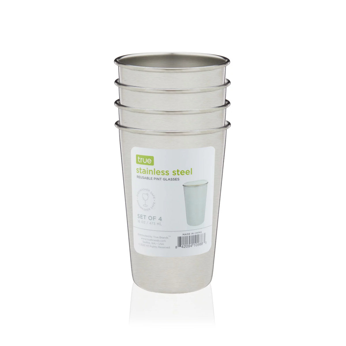 Stainless Steel Pint Glasses 16 Oz Set of 4 B556760