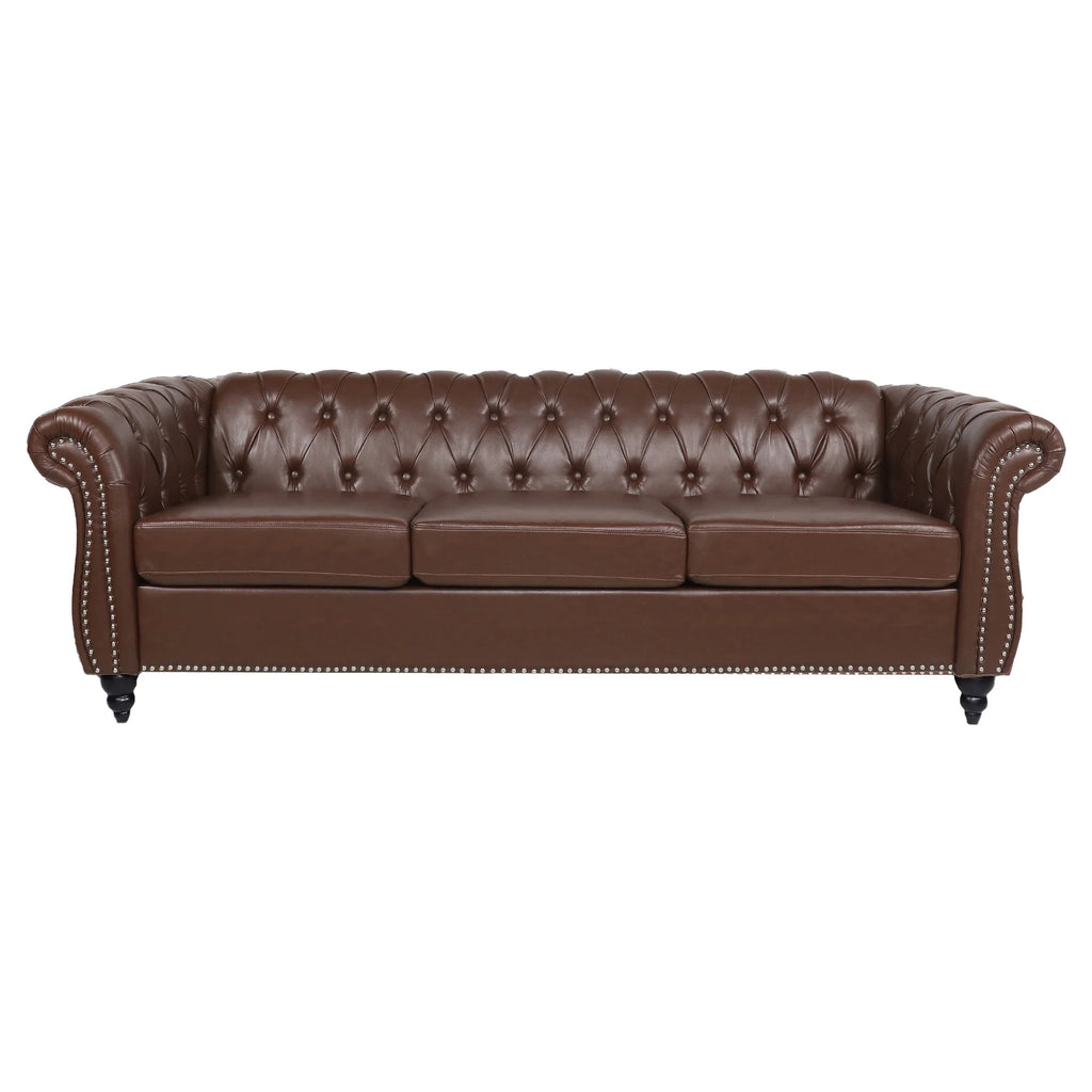 Brown 3 Seater Faux Leather Sofa W91833