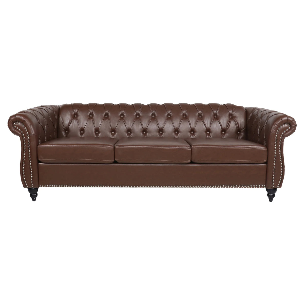 Brown 3 Seater Faux Leather Sofa W91833