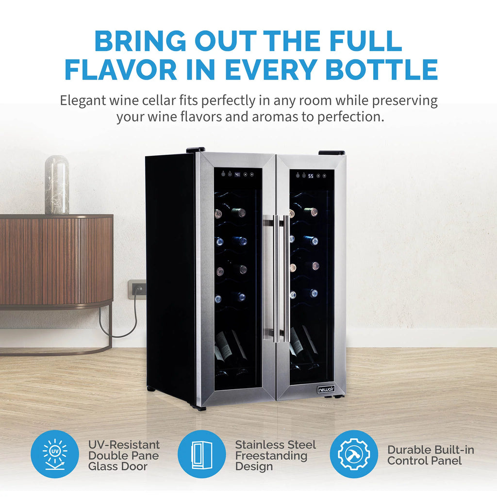 24 Bottle Dual Temperature Zone Wine Cooler Refrigerator O2789