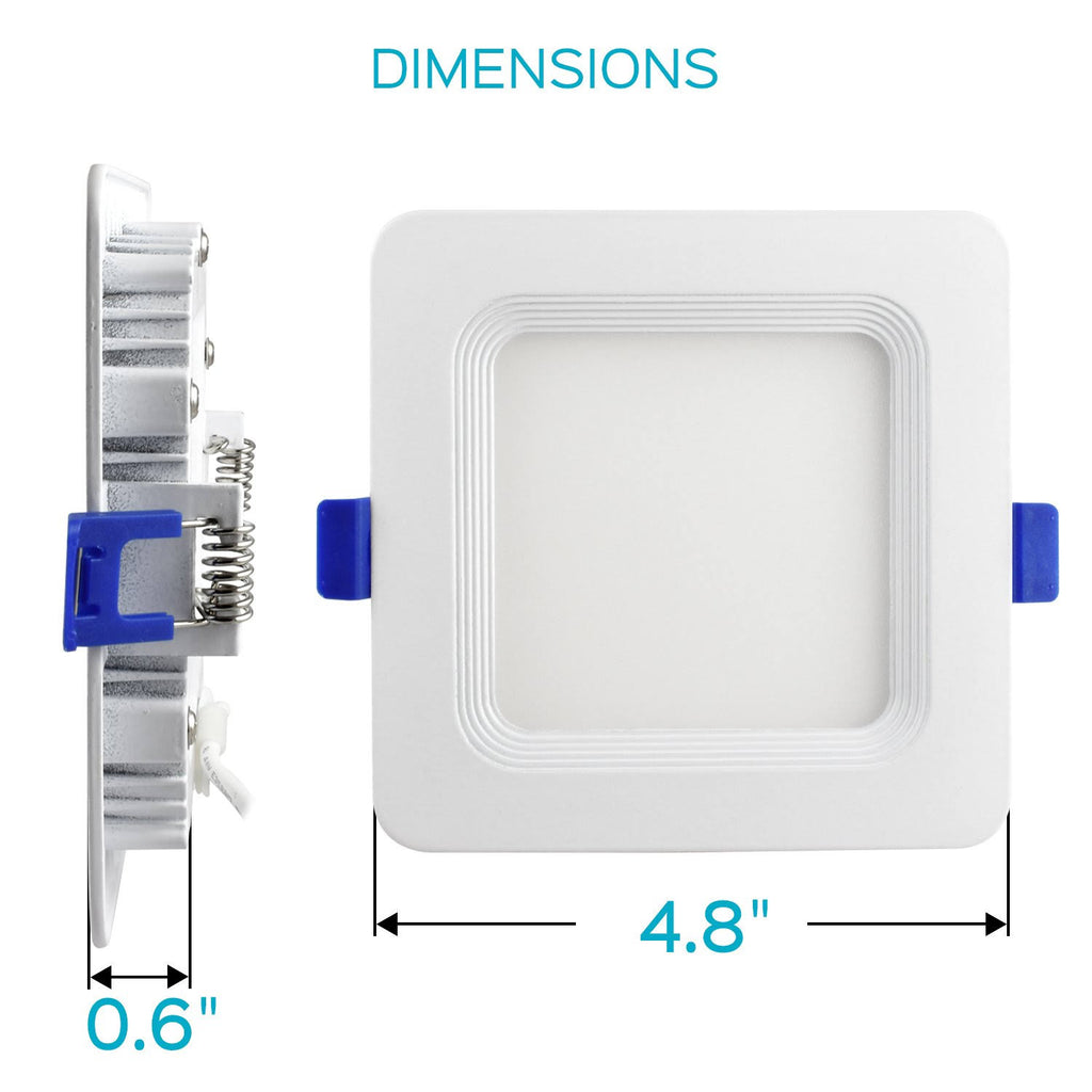 4 inch Square Ultra Thin LED Recessed Light with Junction Box, 10W, 5000K Dimmable, 650 Lumens O342895