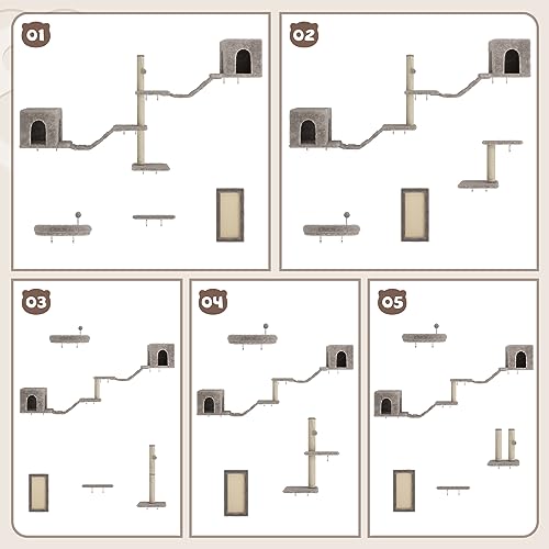 8-in-1 Cat Wall Furniture Set with Tree, Perch, Scratching Post and Bridge J920