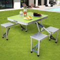 Green Folding Camping Table with 4 Seats Set, Aluminum, 33.8x26.4x26.4 inch W2016
